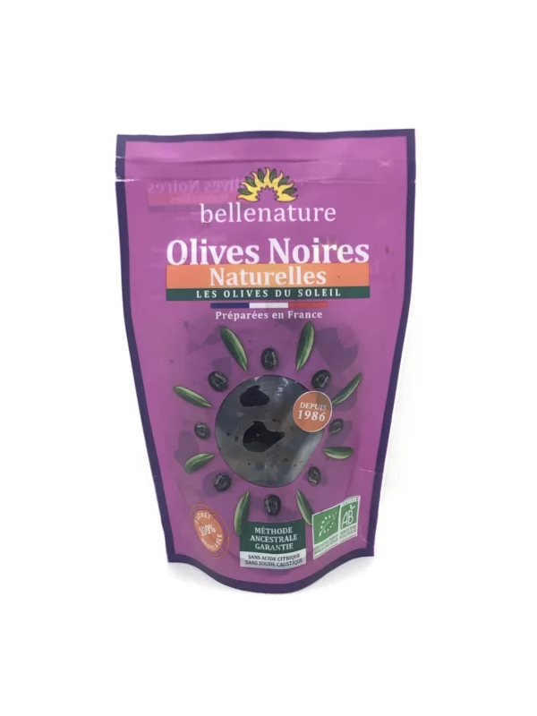 olives noires natures entières bio bellenature sachet doypack 130g