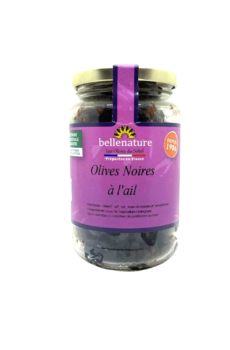 olives noires entières à l'ail bio bellenature bocal