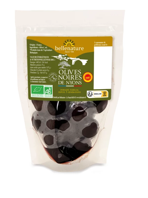Olives noires entières Nyons AOP bio Bellenature - Sachet